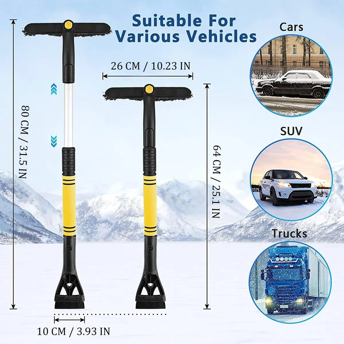 Raspador de Nieve, Raspador de Hielo Para El Parabrisas Del Coche, Cepillo de Nieve Raspador de Coche Desmontable Escoba de Eliminación de Nieve Con Cabeza Giratoria 360 Grados Para Coche SUV Camión