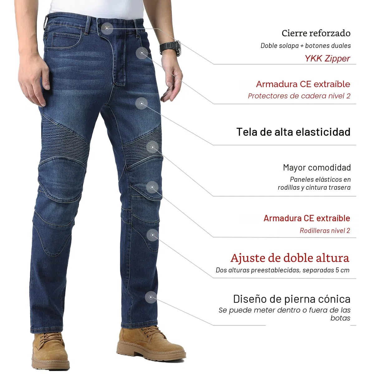CTBQiTom Jeans de Moto para Hombre con Protecciones CE Nivel 2 | Vaquero Elástico de Diseño Minimalista y Protecciones Extraíbles