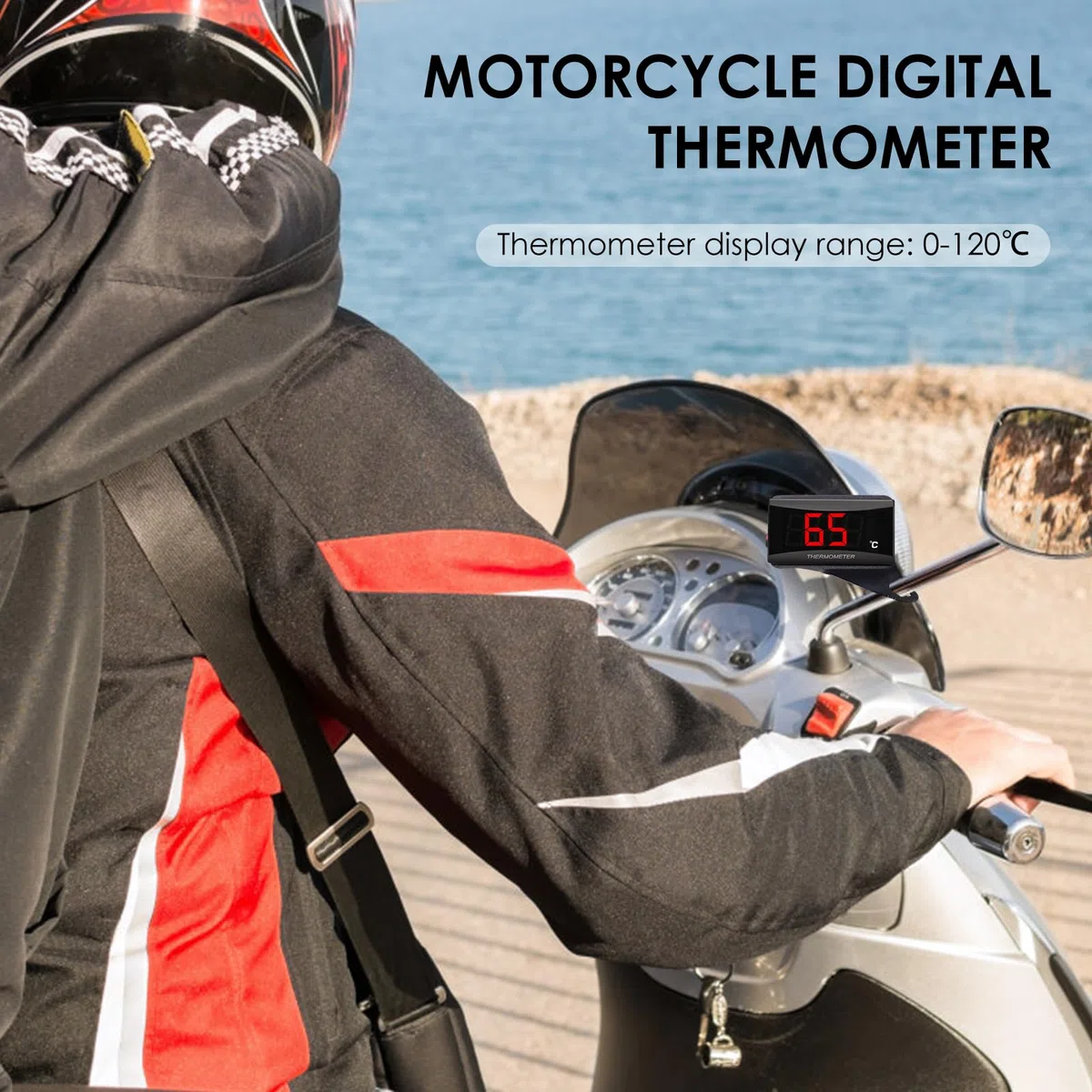 Termómetro digital para motocicleta Instrumentos Temperatura del agua Pantalla digital Medidor Medidor Adaptador de sensor, impermeable Adaptador de sensor de temperatura para KOSO (18MM-RED)