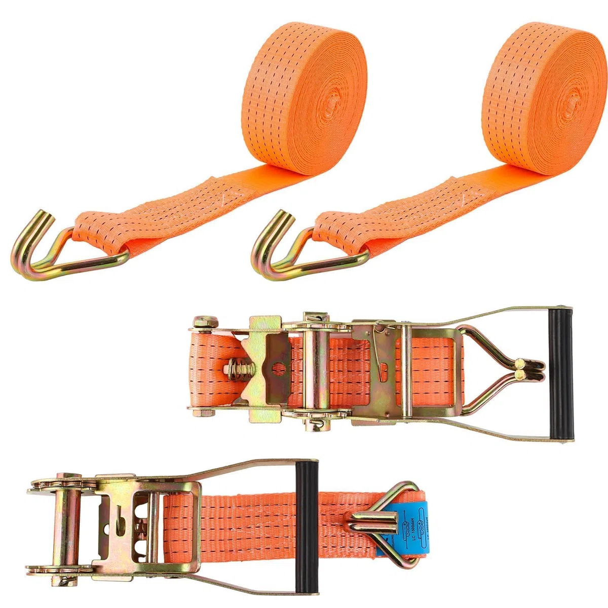 ASelected Pack de 2 Cinchas de Amarre 5 cm X 8 m, Correas de Amarre con Trinquete 3000 kg en Poliéster Naranja, Eslingas de Amarres con Gancho para Remolque, Moto, Coche y Carga