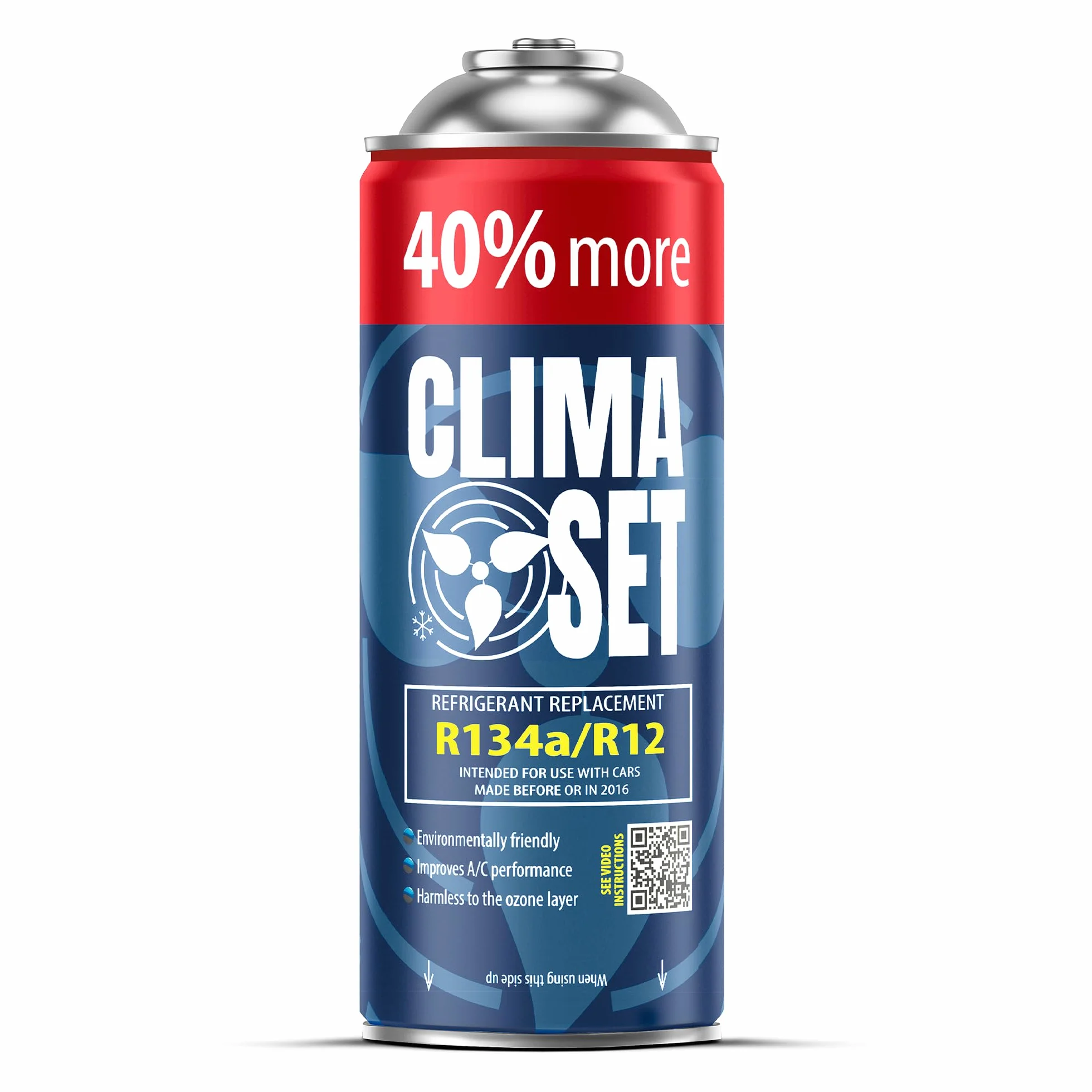 ClimaSet Recambio gas R134a R12 con manguera - manometro – Kit recarga aire acondicionado coche 1x235 g - Sustituto del refrigerante R134a - Gas aire acondicionado coche - ECO