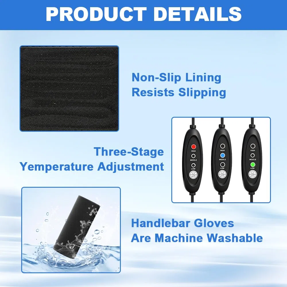 Puños Calefactables de Moto, 5V USB Puños Calefactables para Motocicleta y Bicicleta, Universal Puños Calefactable, Mango de Calefacción, Control Inteligente de Temperatura de 3 Niveles