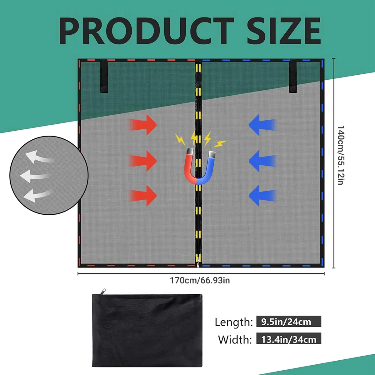 Cubierta para Maletero de Puerta Trasera de Gran Tamaño,Cortinas de Protección Solar Magnéticas,Mosquitera para Techo,Caravana O Camping,Coche para Viaje(170 * 140cm)