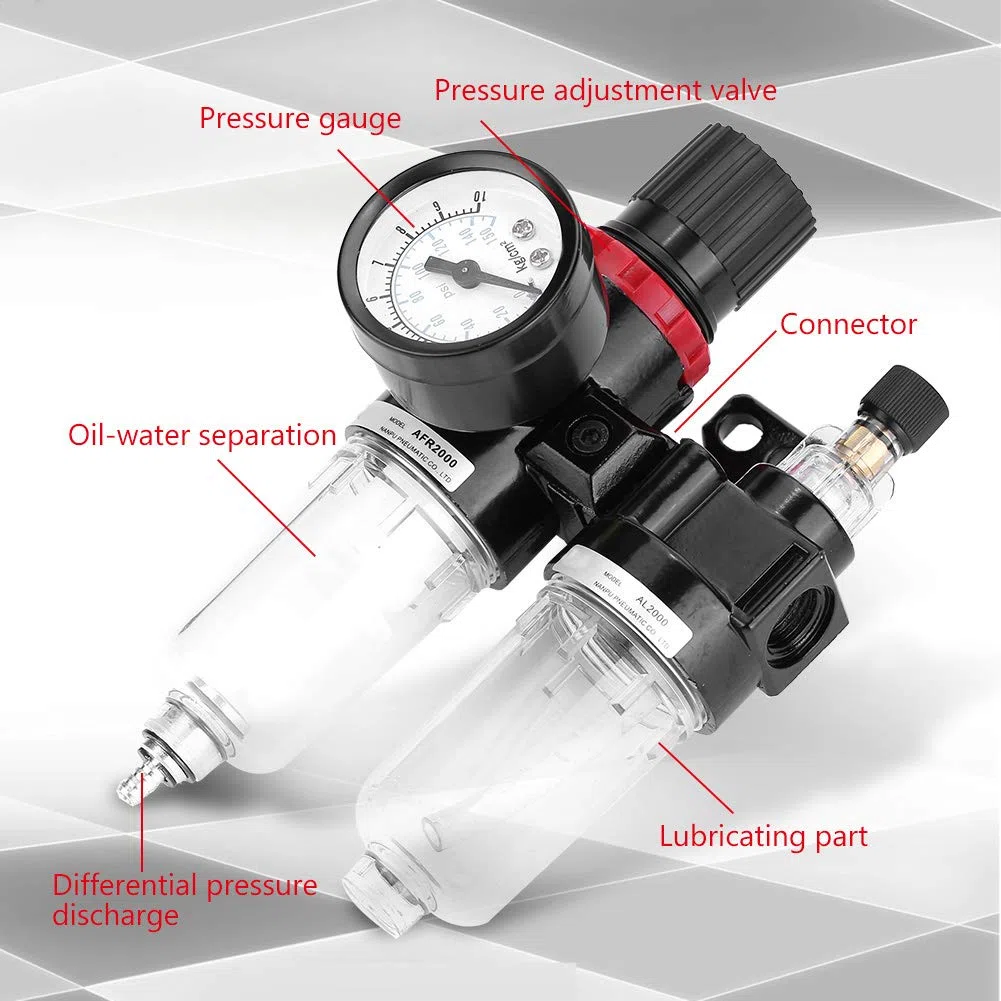 Separador de Trampa de Agua/Aceite Npt de 1/4", Separador de Agua y Aceite de Herramientas de Aire Filtro de Presión de Aire Compresor Regulador Neumático Lubricador Válvula de Drenaje