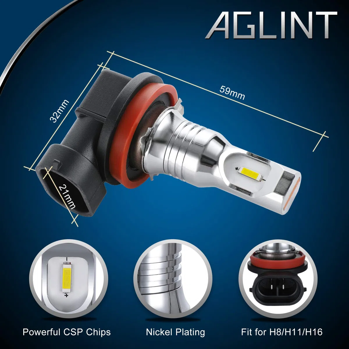 H11 LED Luz de Niebla Bombilla H11/H8/H9/H16(EU) CSP Coche LED Antiniebla Luces de Antiniebla Delanteros DRL Luz Diurna 12V-24V 6500K Blanco 2 Bombillas