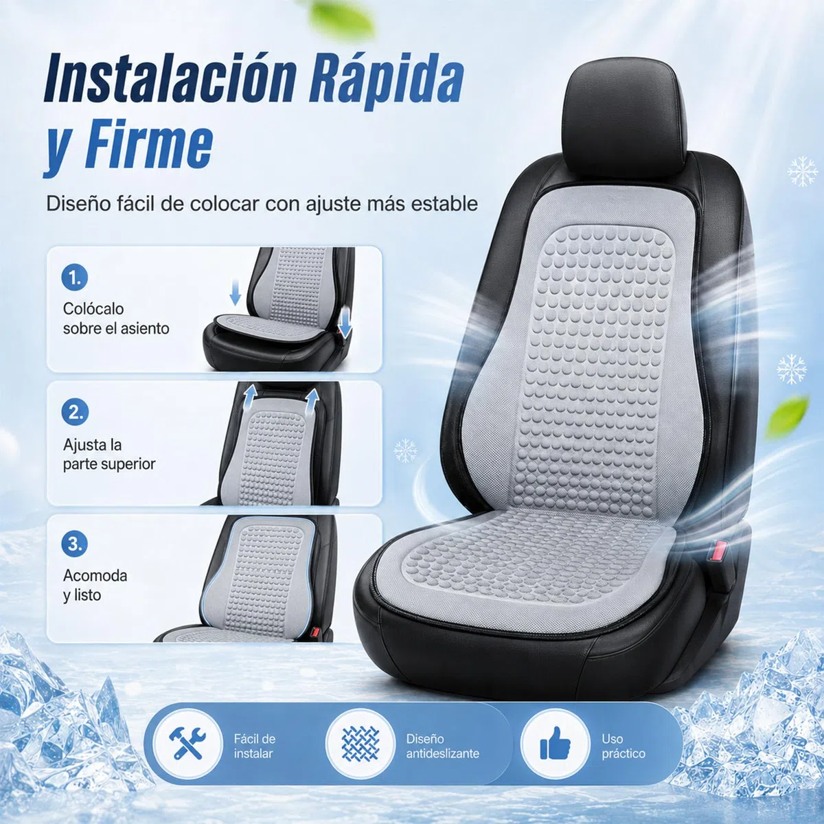 Genérico Respaldo para Asiento de Auto Refrescante, Funda para Asientos de Auto Transpirable de Seda Fría,Fundas para Asientos de Automóvil para Coche Camión SUV (Negro)
