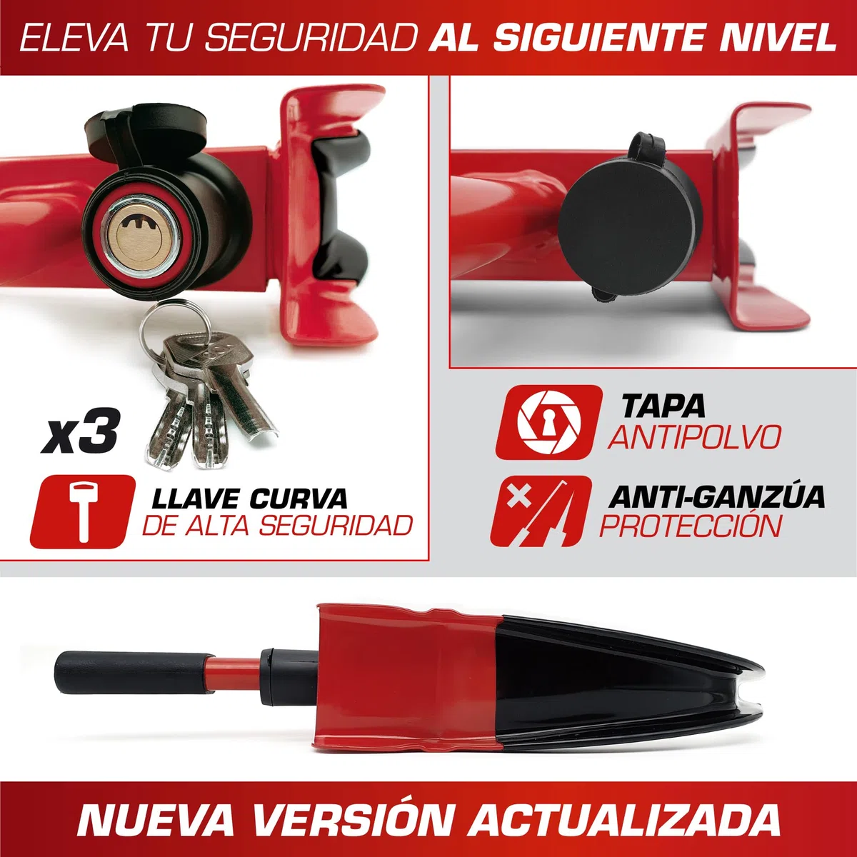 RADIKAL RK1001 Cepo Antirrobo Rueda Coche, Universal Regulable 18-29cm, Cerradura Alta Seguridad, Antiarañazos, Antirobo Inmovilizador Abrazadera para Bloqueo Coche, Furgoneta, Caravana, Remolque