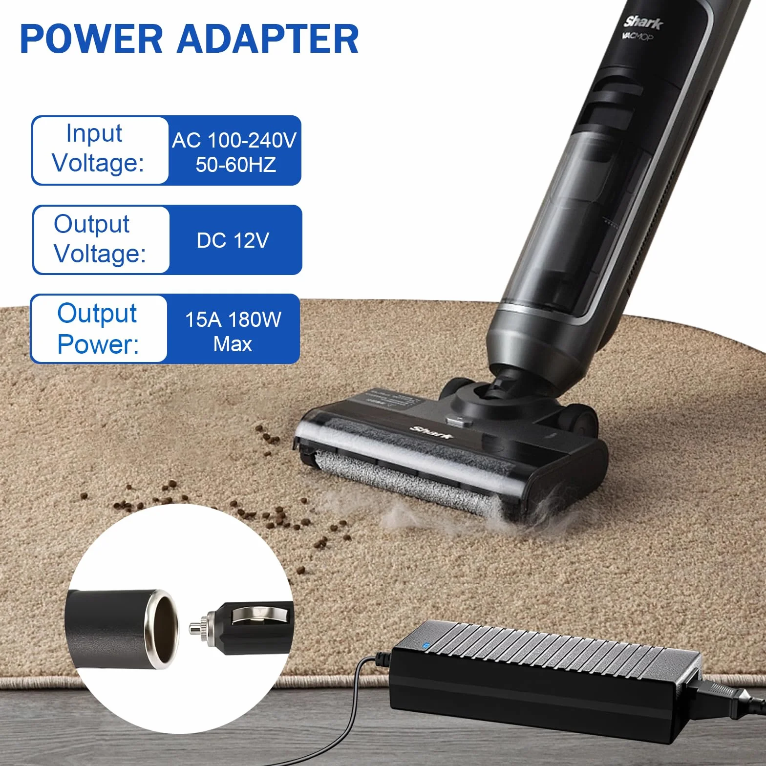 Transformador 240V a 12V 15A Adaptador Mechero Coche, Convertidor CA a CC 180W Fuente de Alimentación para Aspiradora, Refrigerador, Inflador de Neumáticos de Coche