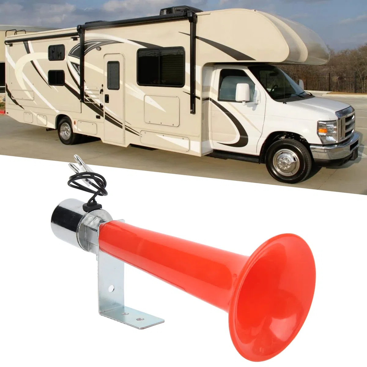 Tbest Bocina de camión de 12V/24V, Bocina de Silbato Turco 12V, Bocinas de Aire de 24V para Camiones, Bocina de Aire Roja de 180DB Propósito Universal Bocina de Silbato de Presión de Caravana