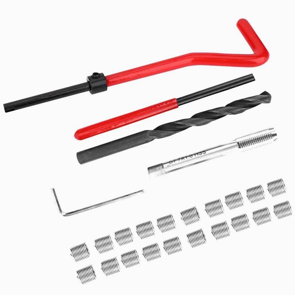 25Pcs Kit de reparación de roscas Acero inoxidable M7x1 Taladro retorcido Llave roscada Insertar herramienta de inserción de grifo