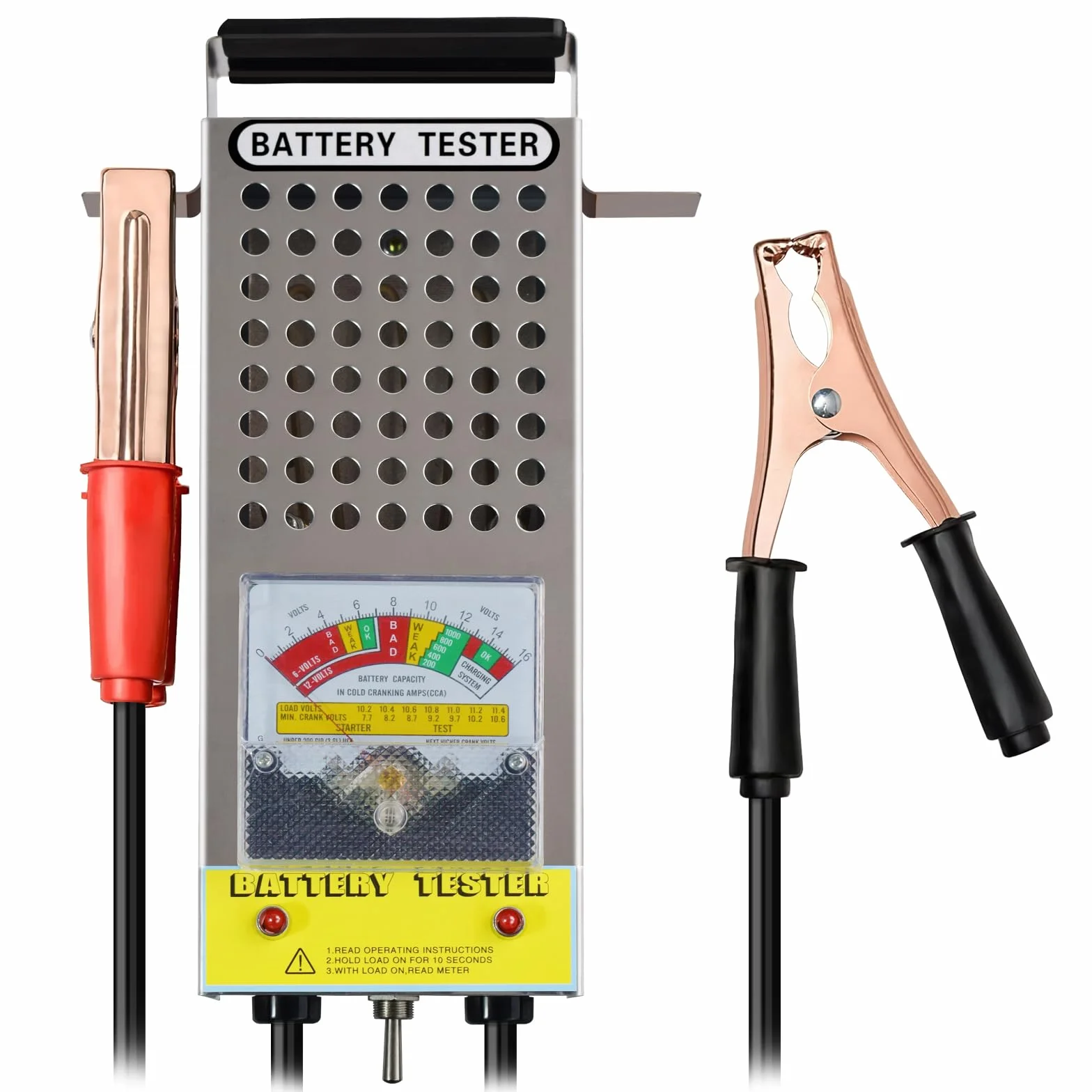 Comprobador de Baterías de Coche 6V 8V 12V Probador de Carga de Batería Alta Precisión Analizador de Bateria Profesional con Voltímetro y Pinzas para Automóviles, Motocicletas, Camión, Barco
