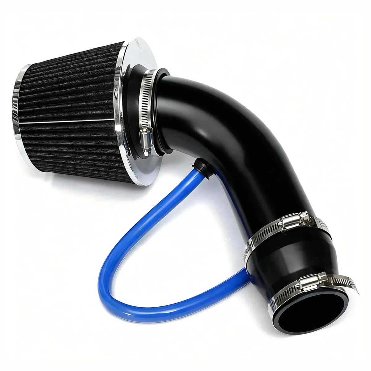 Kit de admisión de aire frío con filtro (Negrol), Filtro Directo de Admisión, Tubo de Diámetro 76mm Sistema de Admisión de Aire de Fibra con Tubo