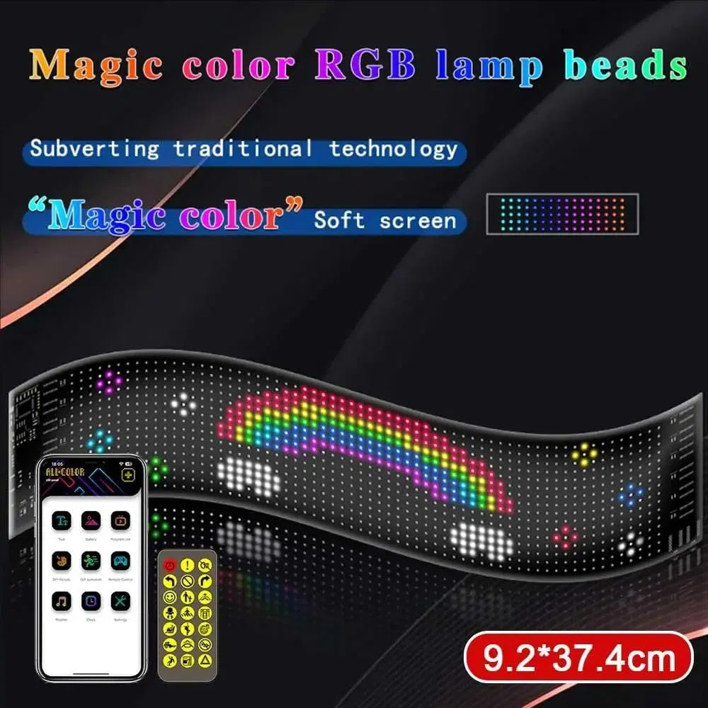 letrero led programable,pantalla led publicidad exterior,Pantalla flexible LED programable,92 mm x 374 mm,Luz ojo de diablo para coches y camiones,Con control por app y mando a distancia