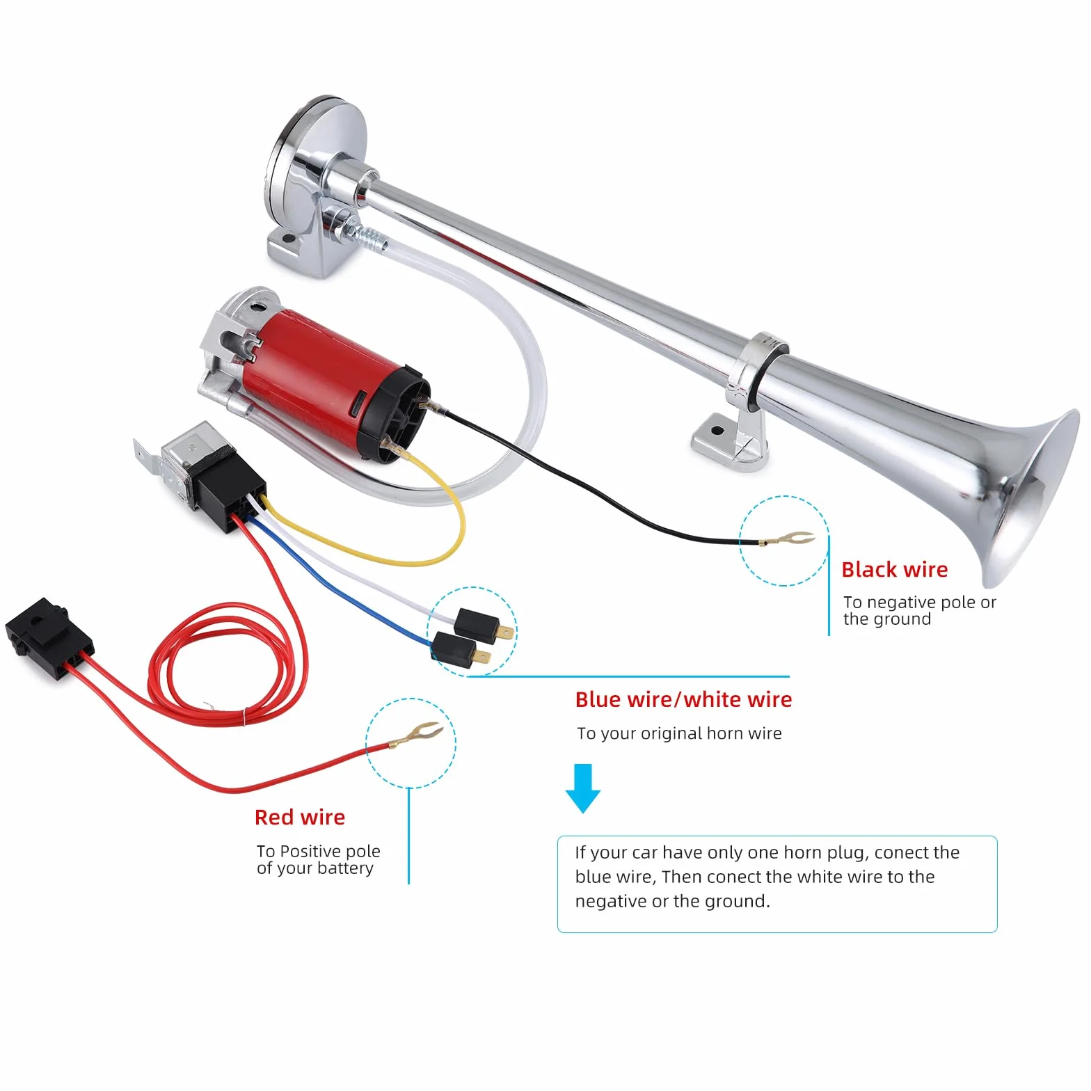 Rupse Bocina Aire Comprimido 12V 150dB, Bocina de Aire Universal para Coche Camión Moto Barco,Metal Cromada Impermeable