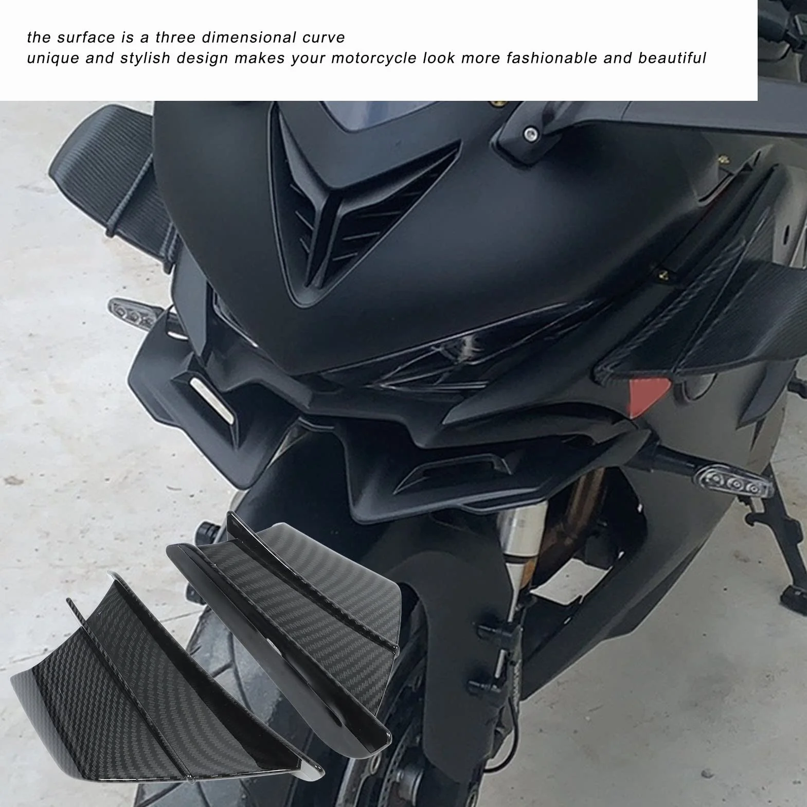 Aramox 1 par de Alas de Viento Universales para Motocicleta, Carenados Laterales de Fibra de Carbono Brillante, Juego de Alas Aerodinámicas para Motocicleta