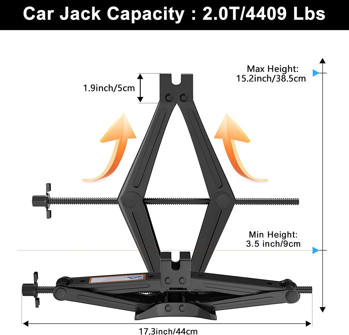 JOMAFA Pack Emergencia Coche - Llave Extensible para Ruedas + Gato para Cambio de Ruedas - Kit Herramientas de Emergencia para Viajes, Taller o Carretera - Compatible con Coches, SUV