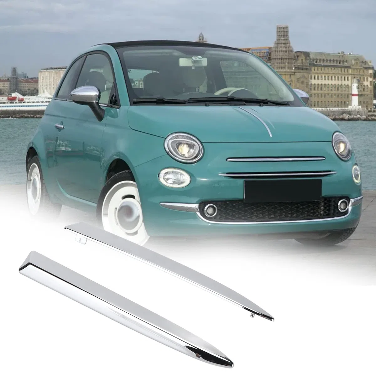 Aramox 2 Uds Moldura de Parachoques de Coche para 500 2007-2015, ABS Moldura de Parachoques Delantero Moldura Cromada Piezas Exteriores de Coche