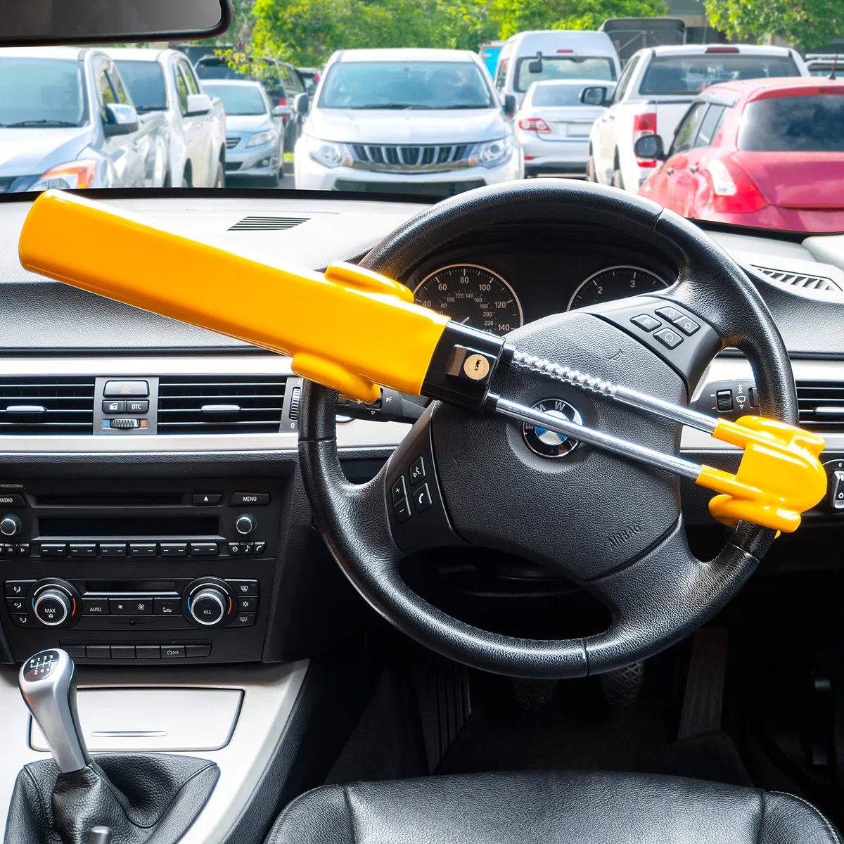 Bloqueo de volante de doble barra para evitar que los ladrones roben tu coche, ajuste universal, 3 llaves
