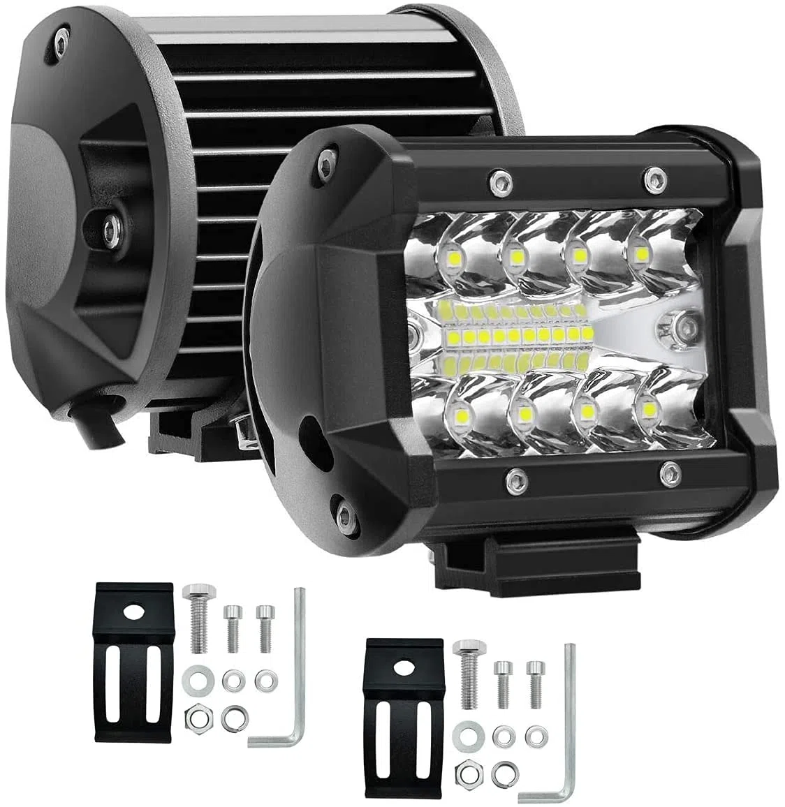 AUXTINGS 2 Piezas 10 cm 120w Triple Fila 8d Barra LED de la Barra de luz LED Spot Combo Beam CC 12V-24V 6000K para vehículos Offroad 4x4 ATV UTVS
