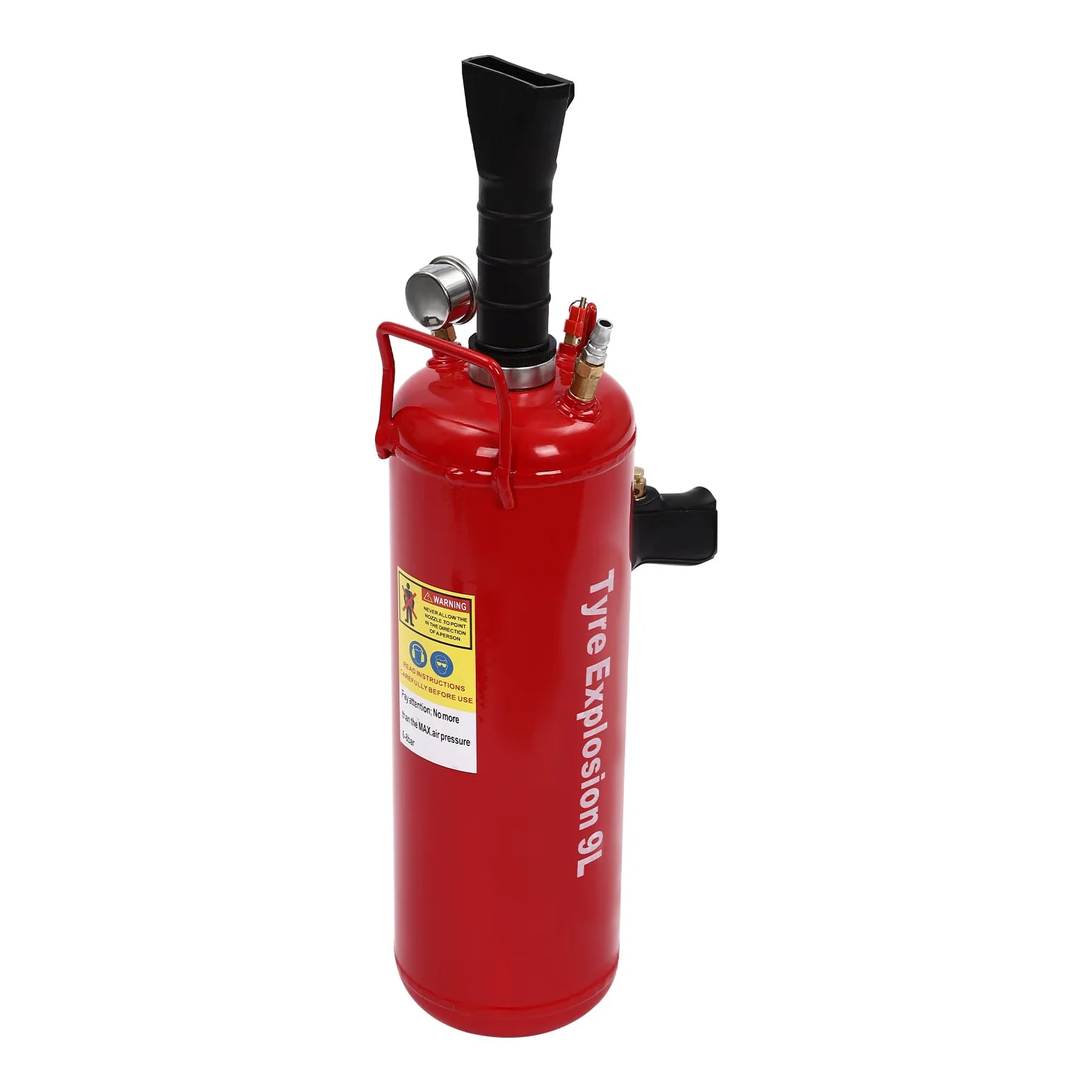 Inflador de neumáticos con medidor para motocicletas y vehículos eléctricos - Capacidad de 2 galones - Presión de trabajo 6-8 bar - Material de hierro rojo - Manómetro y asa de transporte