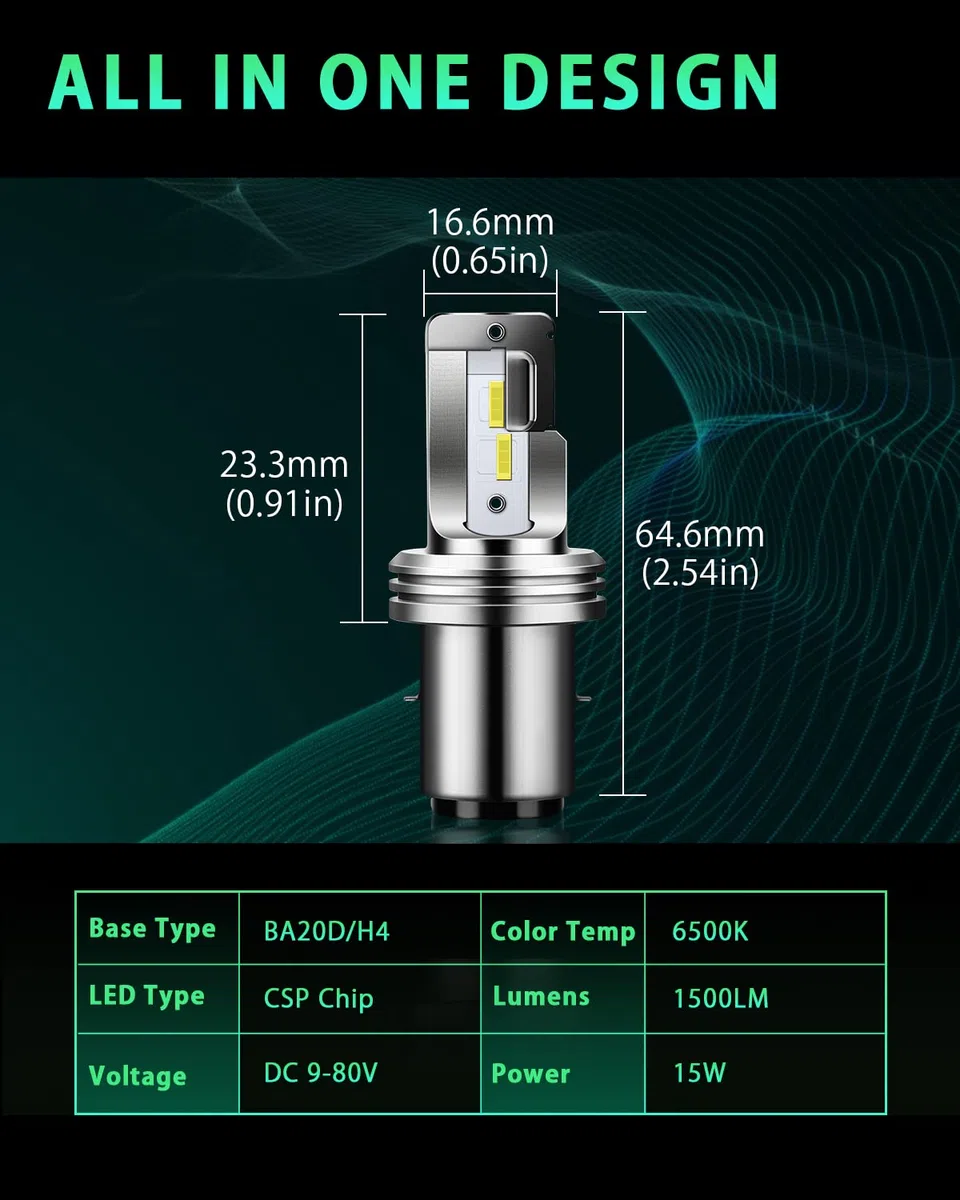 GLL 1pc BA20D LED Faro CPS 1860 4SMD H616 Luz Alta/Baja Bombillas de Faro de Moto 1500 Lumens 6500K
