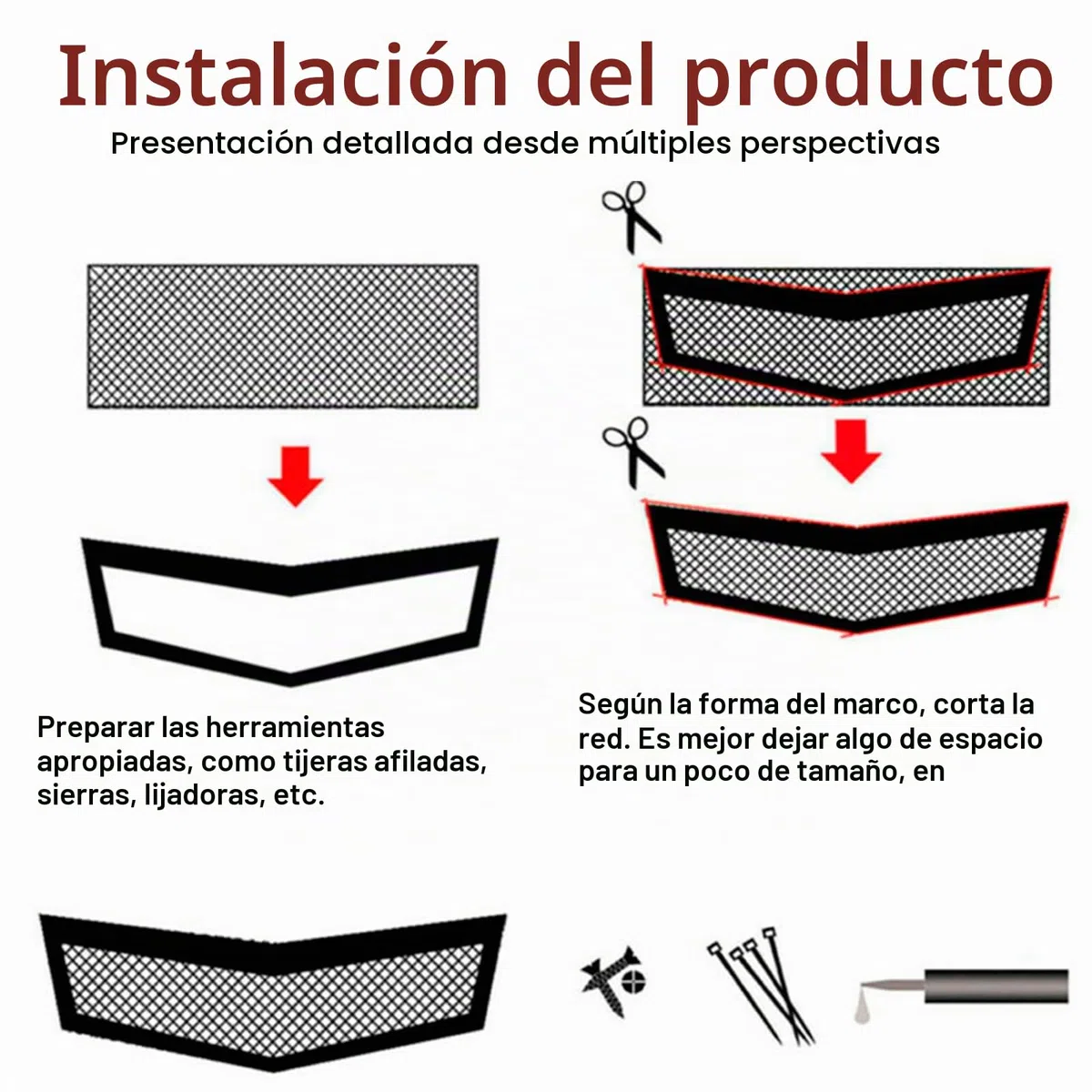 Rejilla Metálica de Aluminio para Carreras - Panal Universal para Coche, con Tijeras y Guantes, 100 x 33 cm (Negro)
