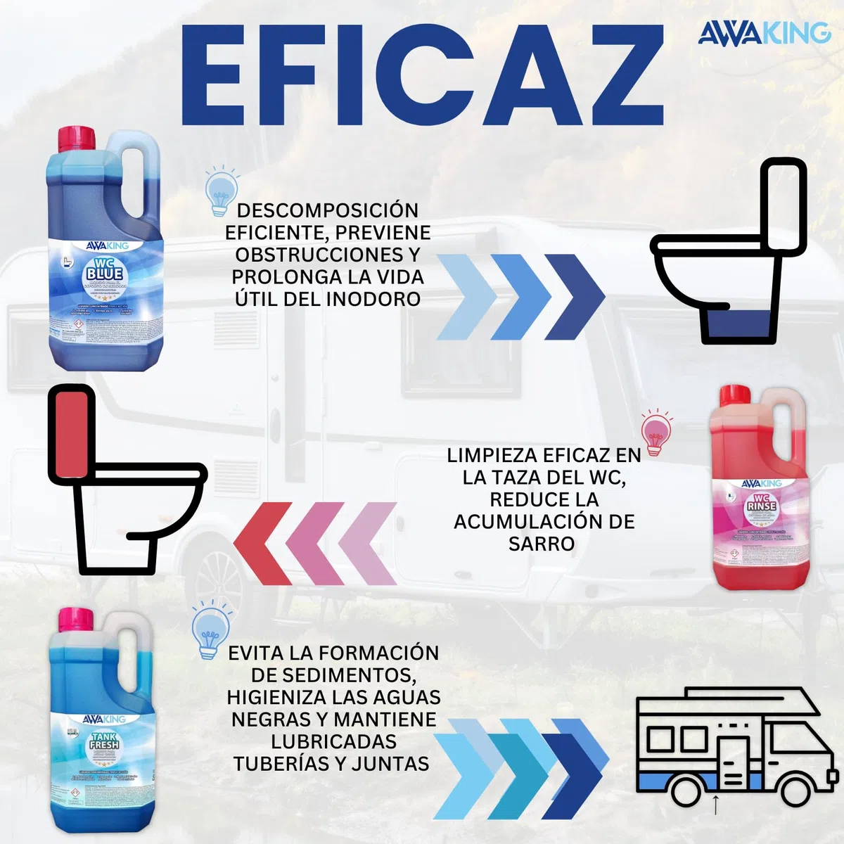 PLANTAWA Liquido WC Quimico Caravana WC Blue 2L + Rinse 2L + Fresh 2L,Liquido Autocaravanas Aguas Negras + Taza WC Cisterna + Aguas Grises,Depósito Residuos Autocaravanas, Líquido Potty