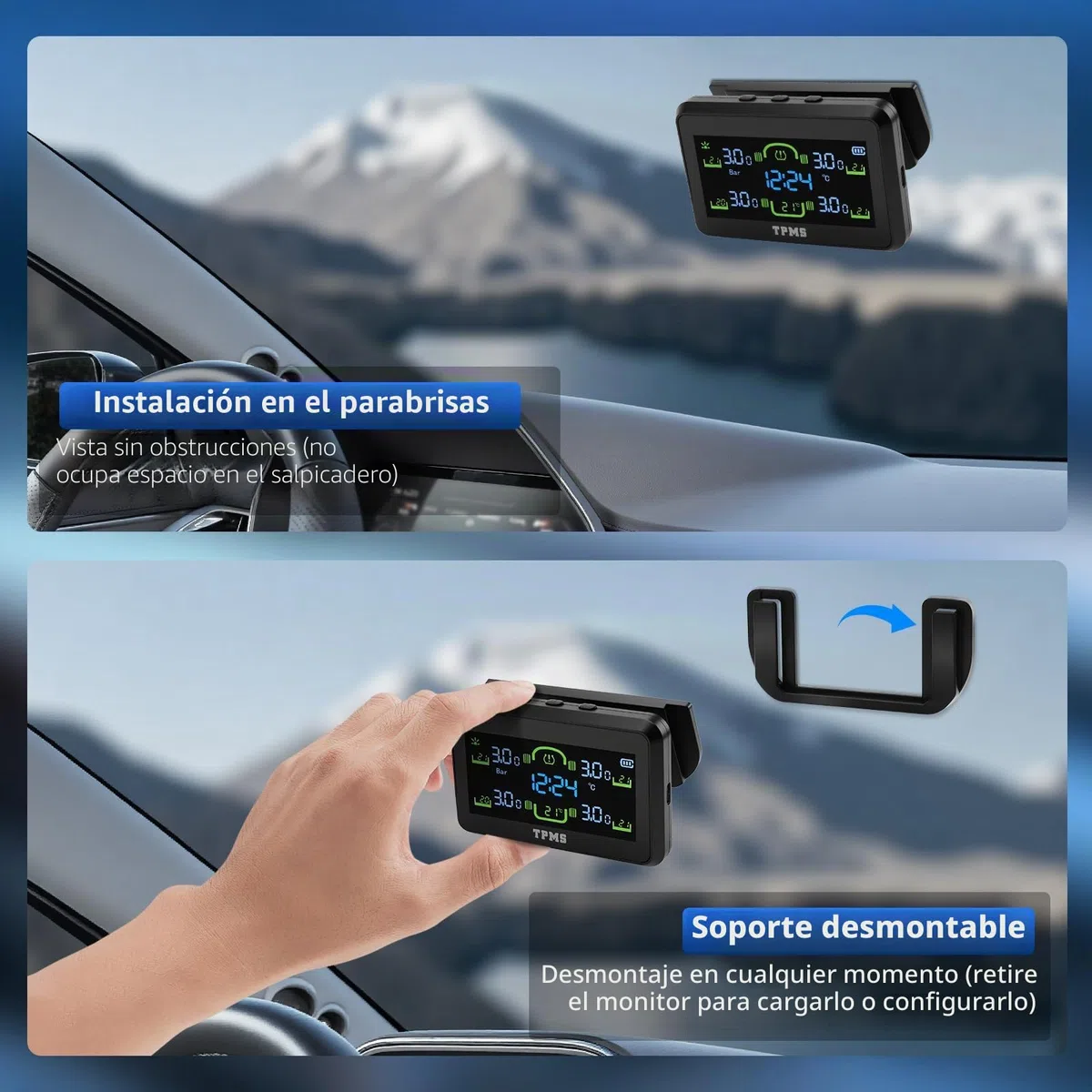 TPMS Sistema Monitoreo de Presión de Neumáticos con Soporte, Control Presion Neumaticos Coche, Carga Inalámbrica, Alerta de presión, Pantalla de Temperatura del Neumático 5Bar/99PSI