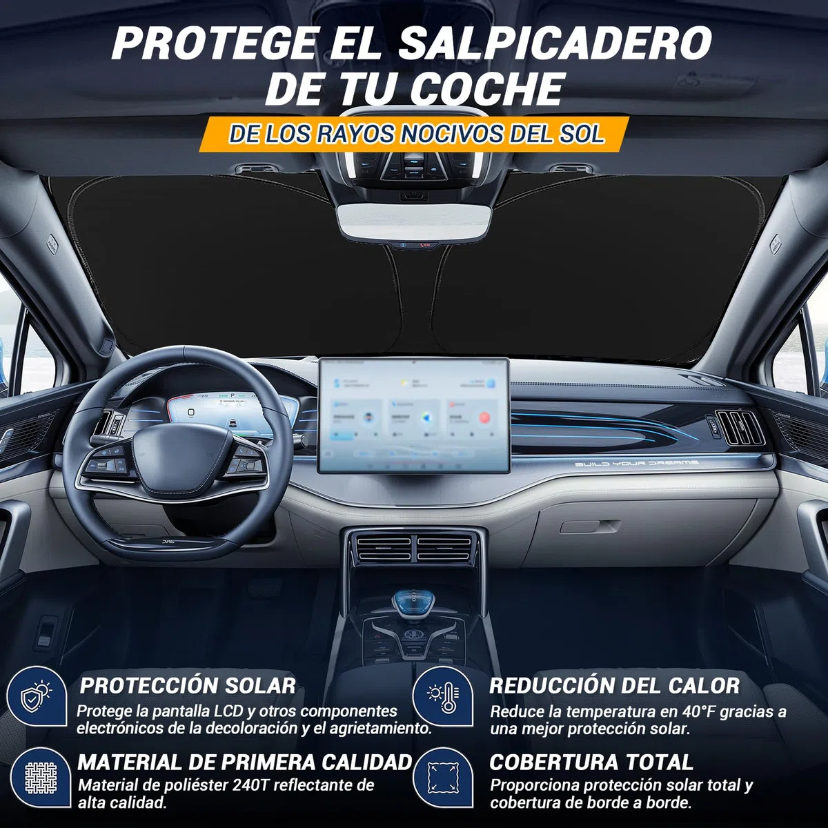 Parasol Coche Delantero,Protección Solar Coche,Protección UV Coche,2025 Parasol Reflectante Plegable con Protección UV para Parabrisas de Coche (L)