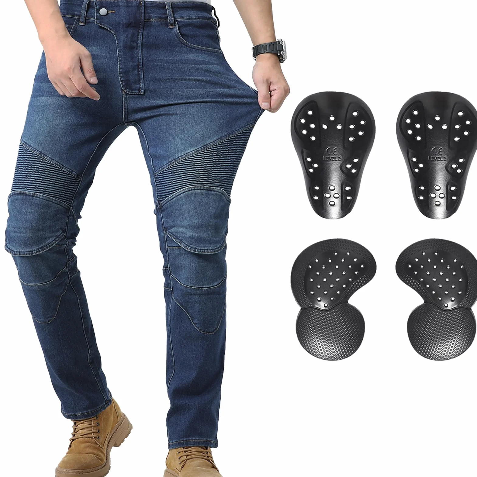 CTBQiTom Jeans de Moto para Hombre con Protecciones CE Nivel 2 | Vaquero Elástico de Diseño Minimalista y Protecciones Extraíbles