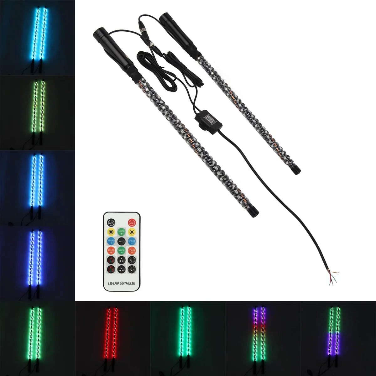 Aramox RGB LED Whip Light con Bandera APP Control LED RGB Chase Dancing Light Offroad Advertencia Iluminada Antena Látigos 300 Patrones 366 Modos 12 a 24V para UTV ATV Off Road (2 pies)