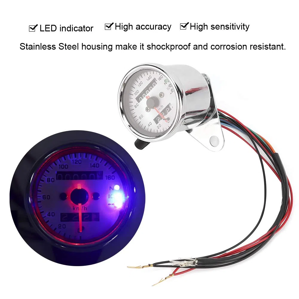 Tyenaza Odómetro de Motocicleta, Velocímetro de Motocicleta GPS LED Visión Nocturna Odómetro Digital Aleación de Aluminio 12V Medidor de Milla, para Automóviles, Motocicletas, Marine(Blanco)