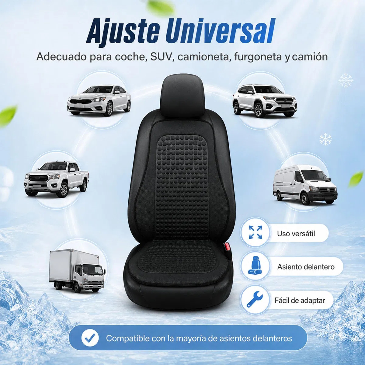 Genérico Respaldo para Asiento de Auto Refrescante, Funda para Asientos de Auto Transpirable de Seda Fría,Fundas para Asientos de Automóvil para Coche Camión SUV (Negro)