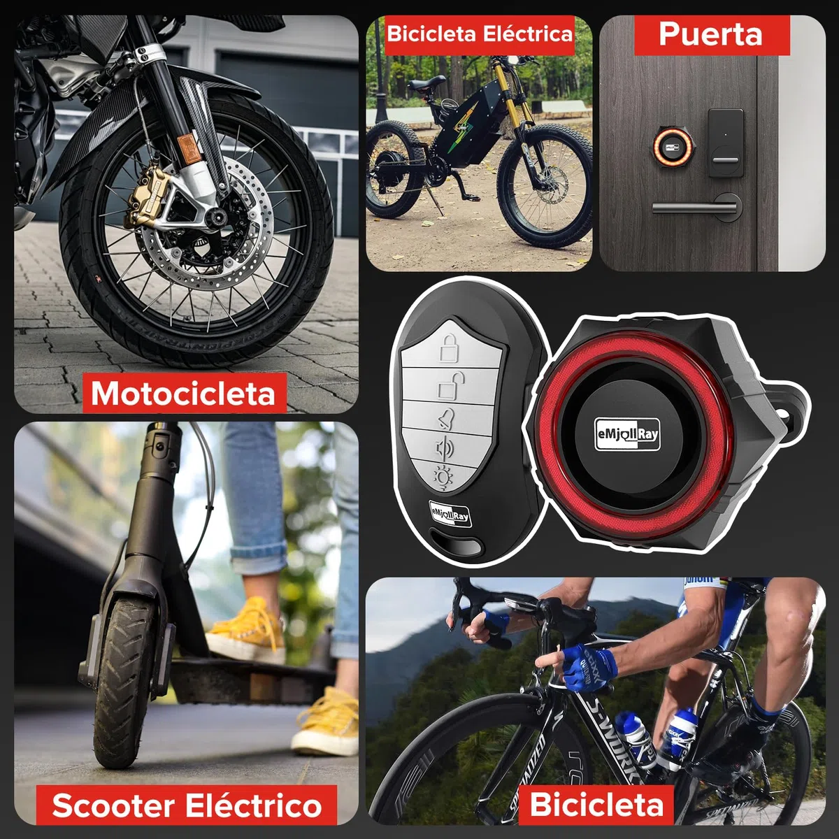 Alarma Bicicleta Antirrobo con Control Remoto Recargable USB C 110dB Impermeable Alarma Patinete Electrico para Moto Scooter Puerta