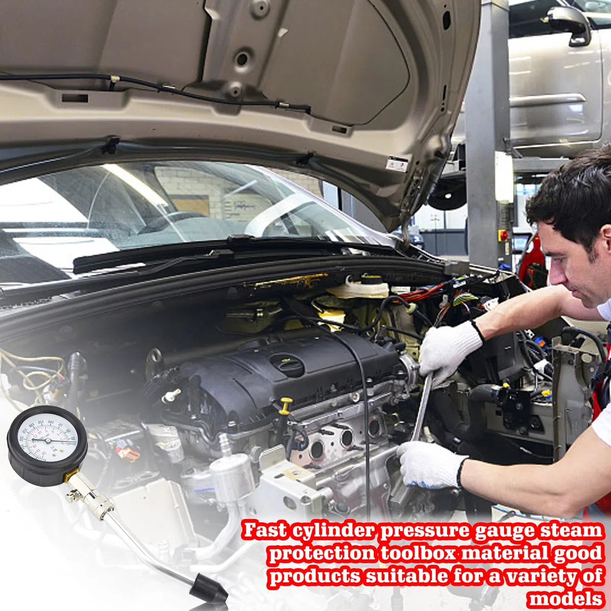 Compresión Kit de Compresión para Coche: Manómetro Juego de herramientas con 4 adaptadores y maletín, medidor de compresión de motor de gasolina 0-20 bar o 0-300 psi, comprobador de compresión para