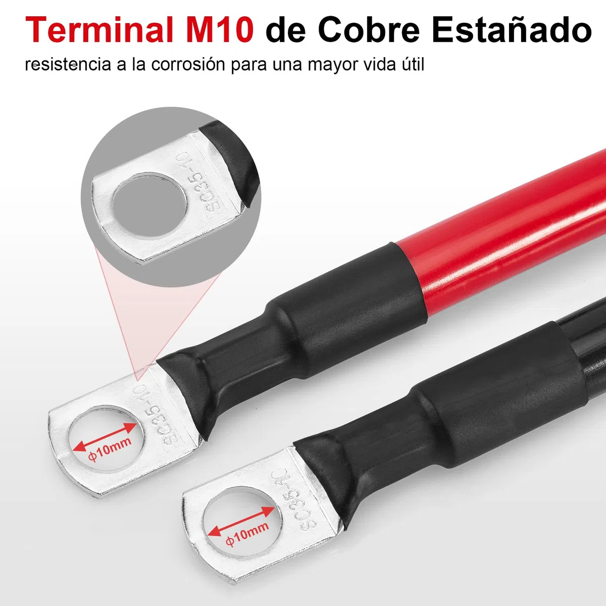 Cable Bateria Coche 35mm2, Cables Arranque Batería 2AWG 100cm, Alambre de Cobre Libre de Oxígeno, Corriente Máxima 150A, Tensión Nominal 450V, 35mm² Cable Inversor de Batería 12V 24V