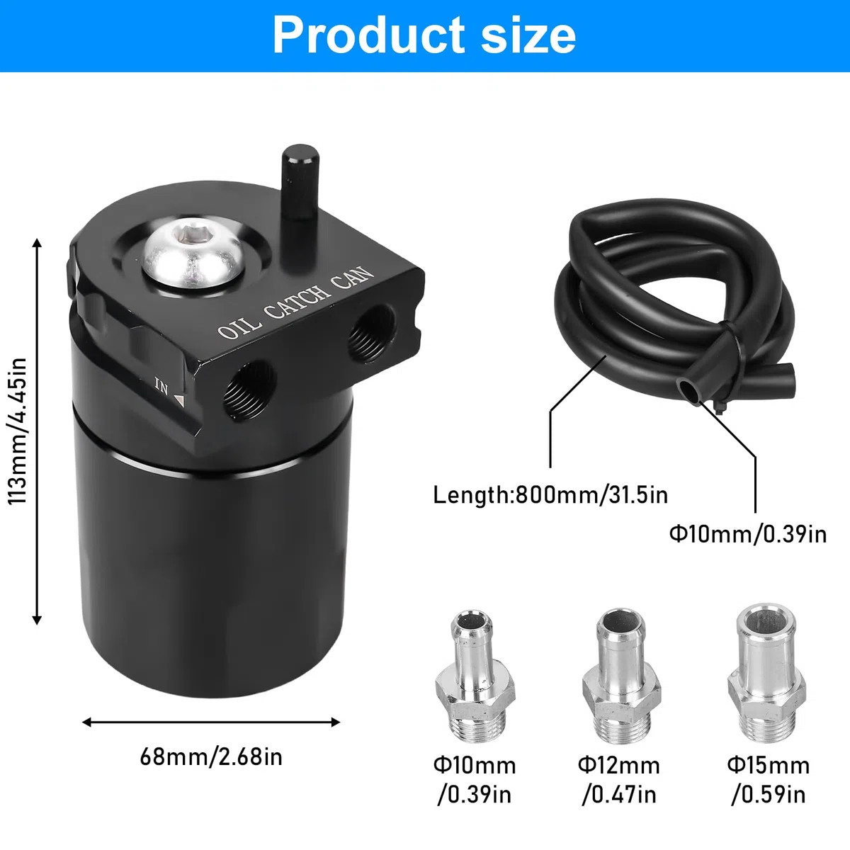 GBKDQQ Depósito de Captura de Aceite Universal 300ml (Negro) - Depósito de Separación de Aceite con Filtro de Aire y Accesorios, Depósito de Aceite de Aluminio para Auto/Motocicleta