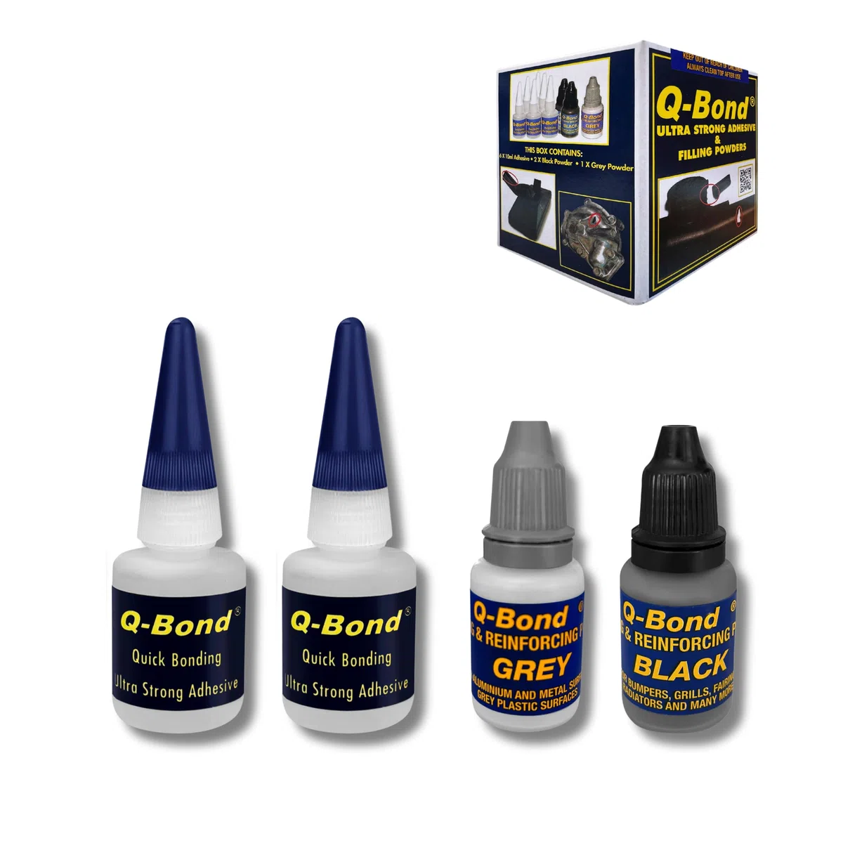 Pegamento Extrafuerte Dos Componentes. [Qbond] Adhesivo P/TODOS Los Materiales. Soldadura En Frio Para Metal. Kit Reparación De Cianoacrilato + Polvo, Facil Y Rapido.