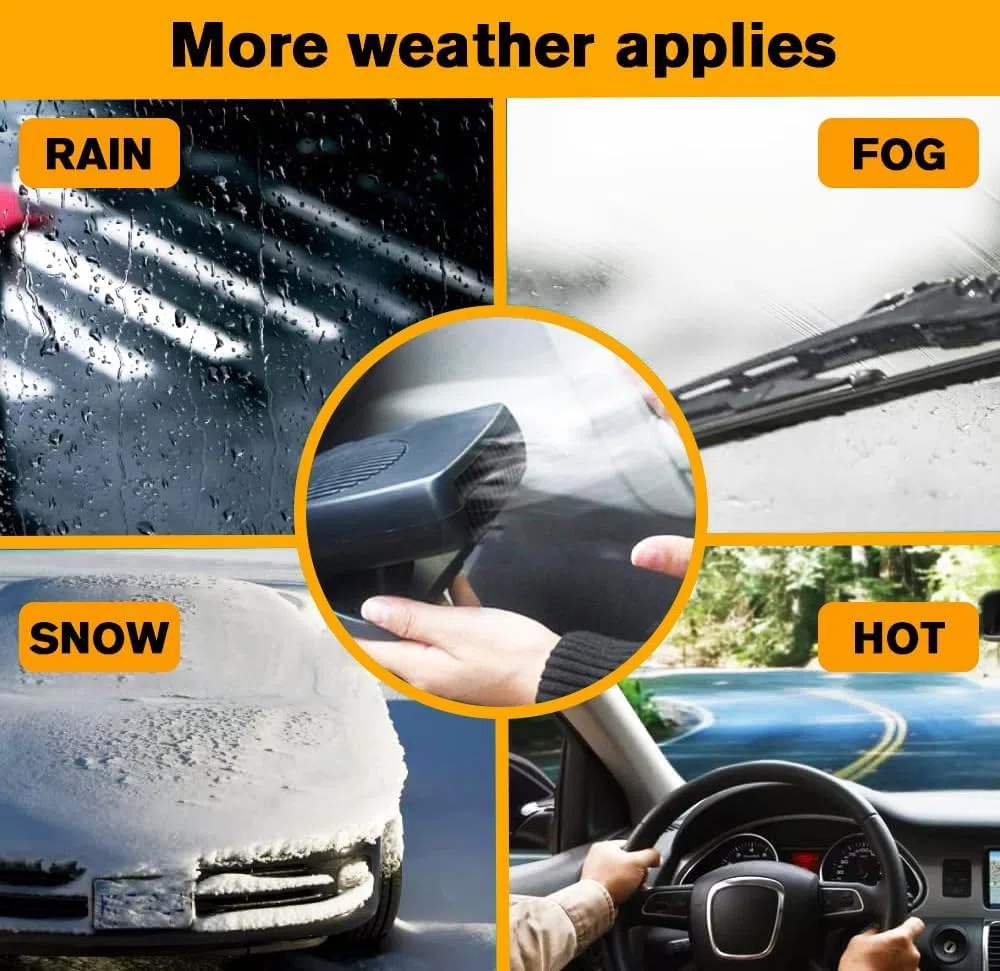 Leaflai Calefacción para coche, 12 V, kit de descongelación para coche, portátil, antiempañamiento, 2 en 1, calefacción/refrigeración, descongelador, que se conecta al encendedor de cigarrillos de