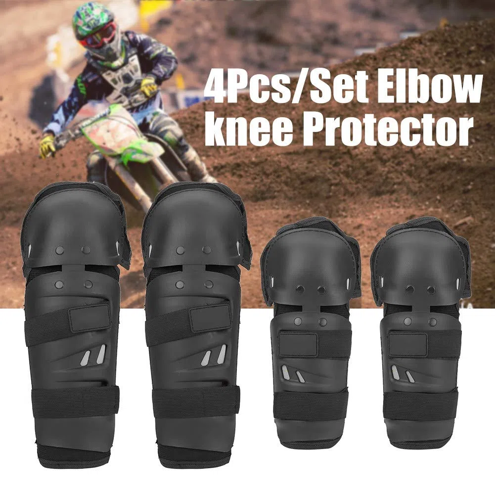 4 Piezas Rodilleras Coderas, Motocicleta Motocross Ciclismo Codo Rodilleras Protector Espinilleras Conjunto Negro