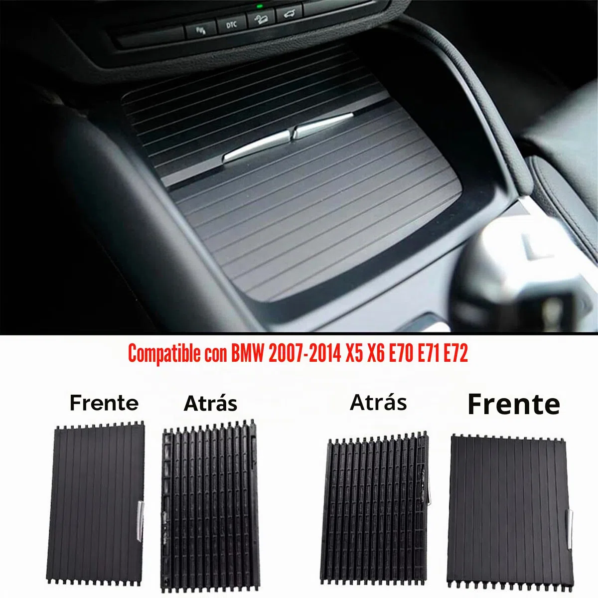 2xCubierta para Consola Central para Coche Interior Portacopa tapa deslizante Cubierta para persiana Enrollable para Consola Central Compatible con X5 X6 E70 E71 E72 07-14 51166954943