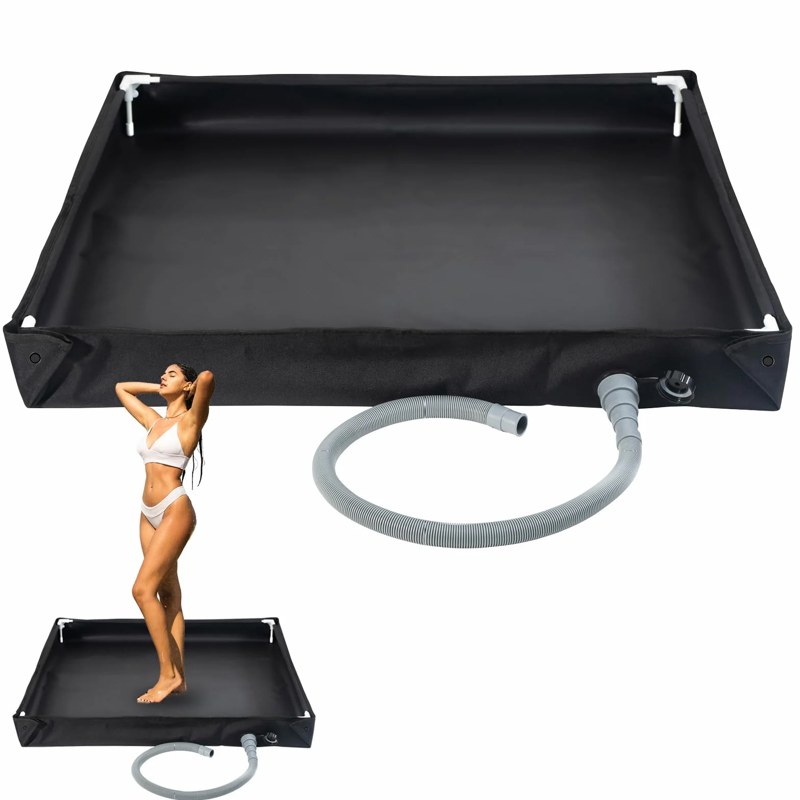 Plato de ducha portátil, 2 en 1, plegable, base de ducha para camping, con tubo de drenaje, separación de ducha plegable al aire libre, toldo impermeable inferior para baño de mascotas
