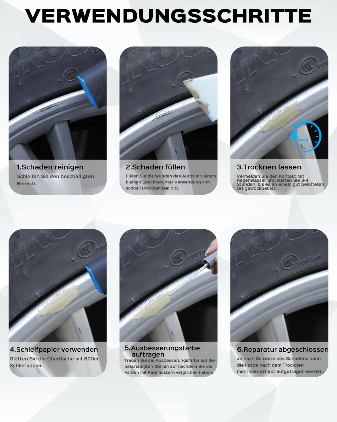 Photon Grey Tesla Llantas Kit de lápiz de retoque para Tesla Model 3 18 pulgadas 2024 – Coincidencia exacta – Repara arañazos y astillas (Photon Grey)