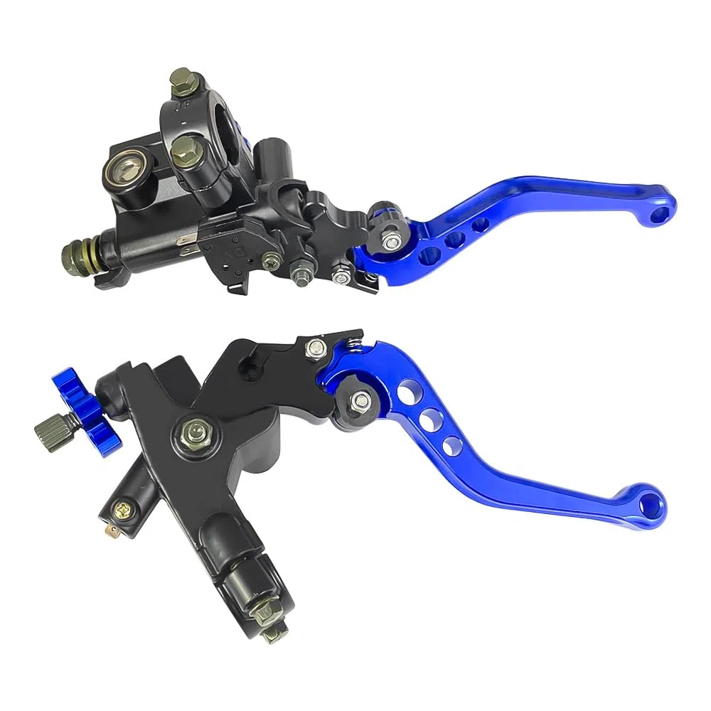 Upgrade 7/8 pulgadas 22 mm Universal Bomba Cilindro Maestro de Freno Palanca de embrague Izquierda Derecha Juego Compatible con Polaris Yama-ha Suzuki Honda Kawa-saki Motocicleta (azul)