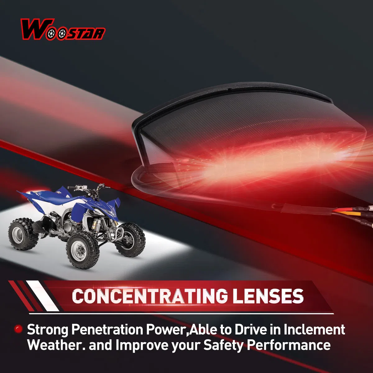 WOOSTAR 3 Cables Luz Trasera LED de Freno Trasero Reemplazo para 50cc 70cc 90cc 110cc 125cc 150cc Motocicleta Scooter Dirt Pit Bike Off-Road ATV 5 Wheeler Quad Negro