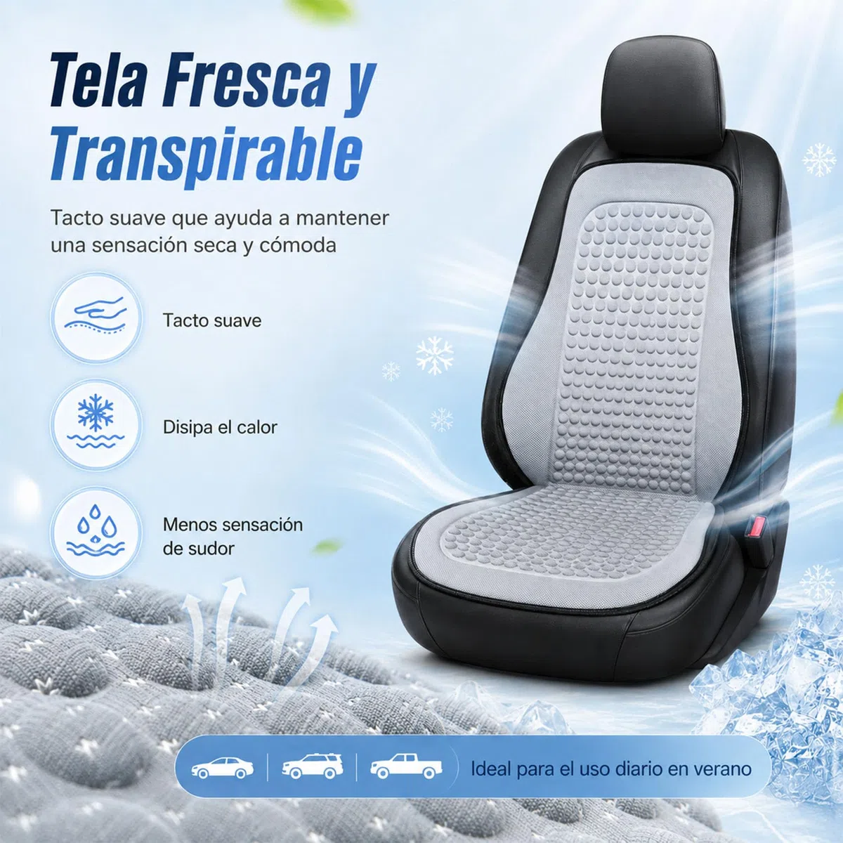 Genérico Respaldo para Asiento de Auto Refrescante, Funda para Asientos de Auto Transpirable de Seda Fría,Fundas para Asientos de Automóvil para Coche Camión SUV (Negro)