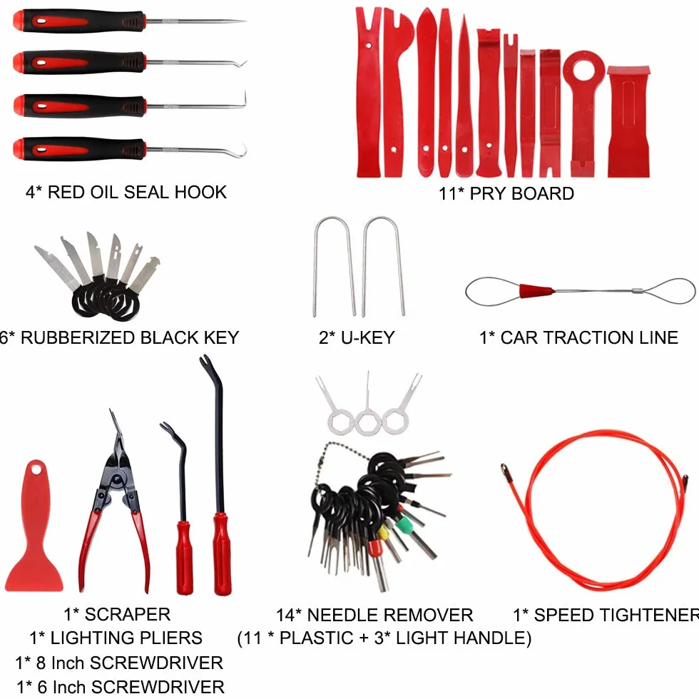 Kit Herramientas Desmontaje Interior Coche, 43Pcs Palanca de Plástico Coche para Desmontar el Salpicadero, Audio Vehículo,Interior Recubrimiento Desmontaje(Alta dureza, Pero No Daña el Coche)