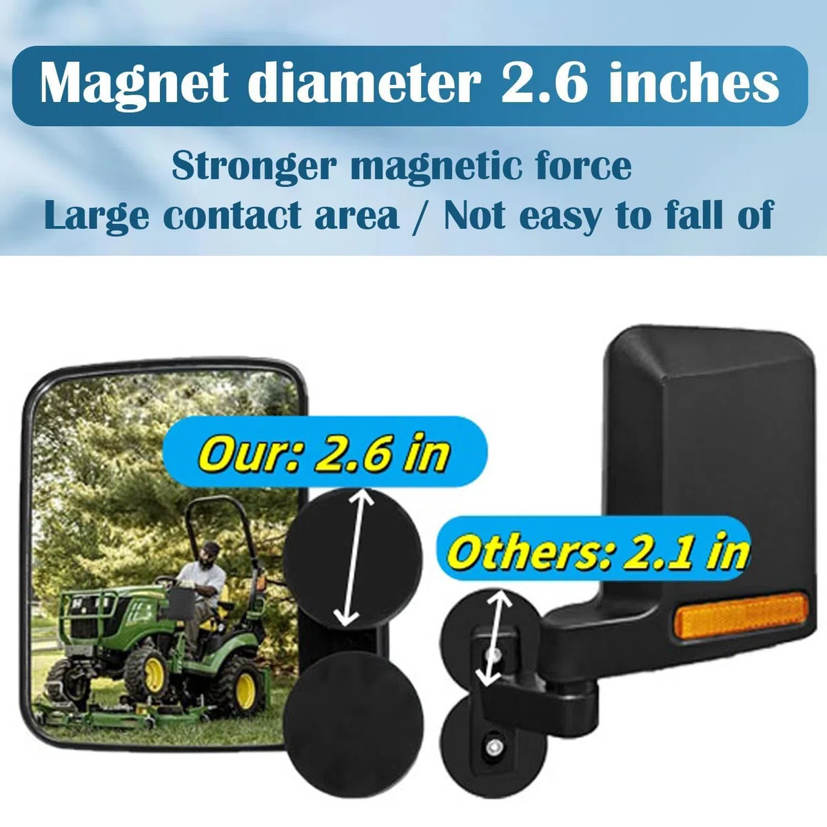 Espejo universal para tractor, espejos laterales magnéticos fuertes compatibles con accesorios de tractor Kubota B BX Mahindra John Deere