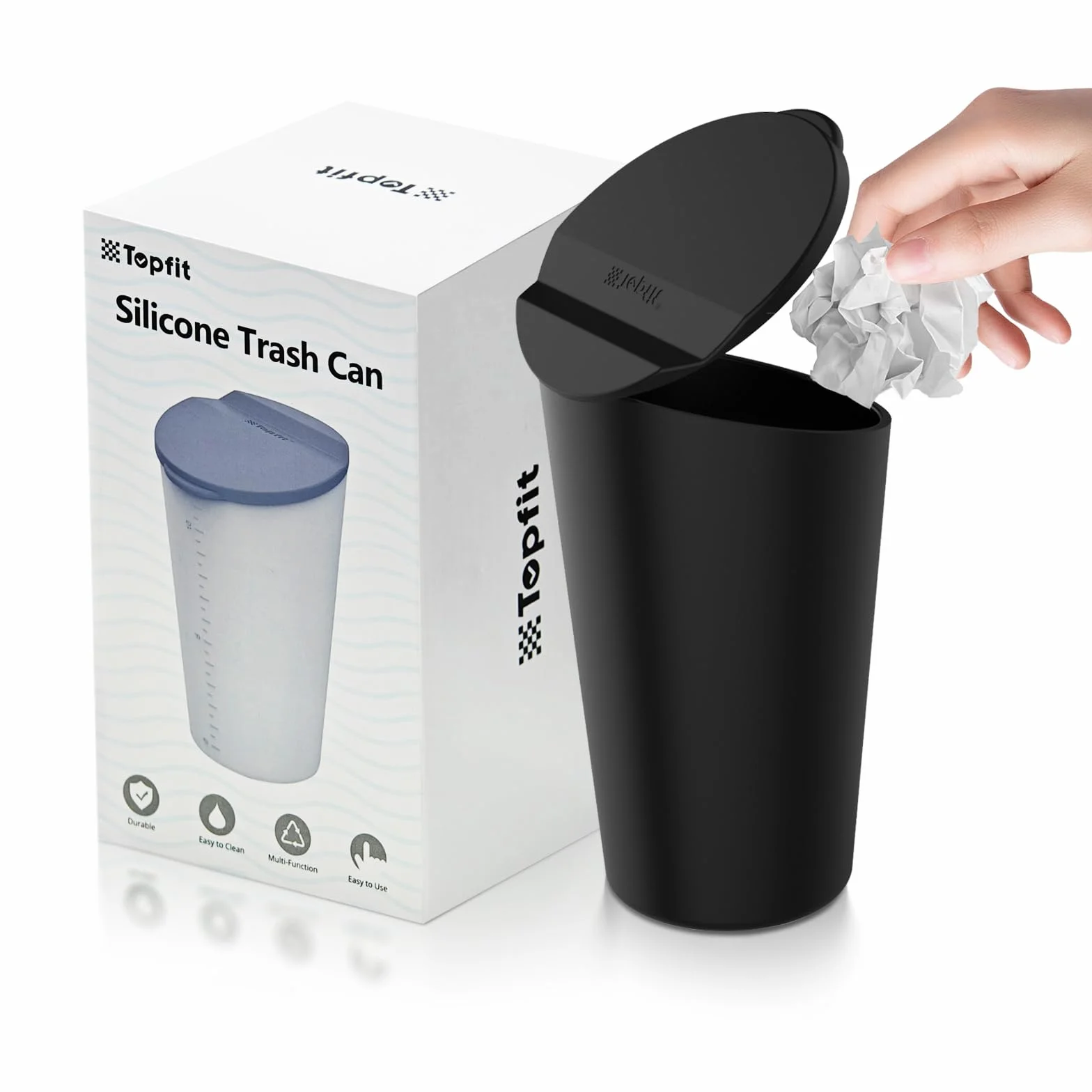 BMZX Bote de basura para coche con tapa, soporte para tazas pequeño, bolsillo para puerta, contenedor de basura para auto, oficina en casa, negro, 1 paquete