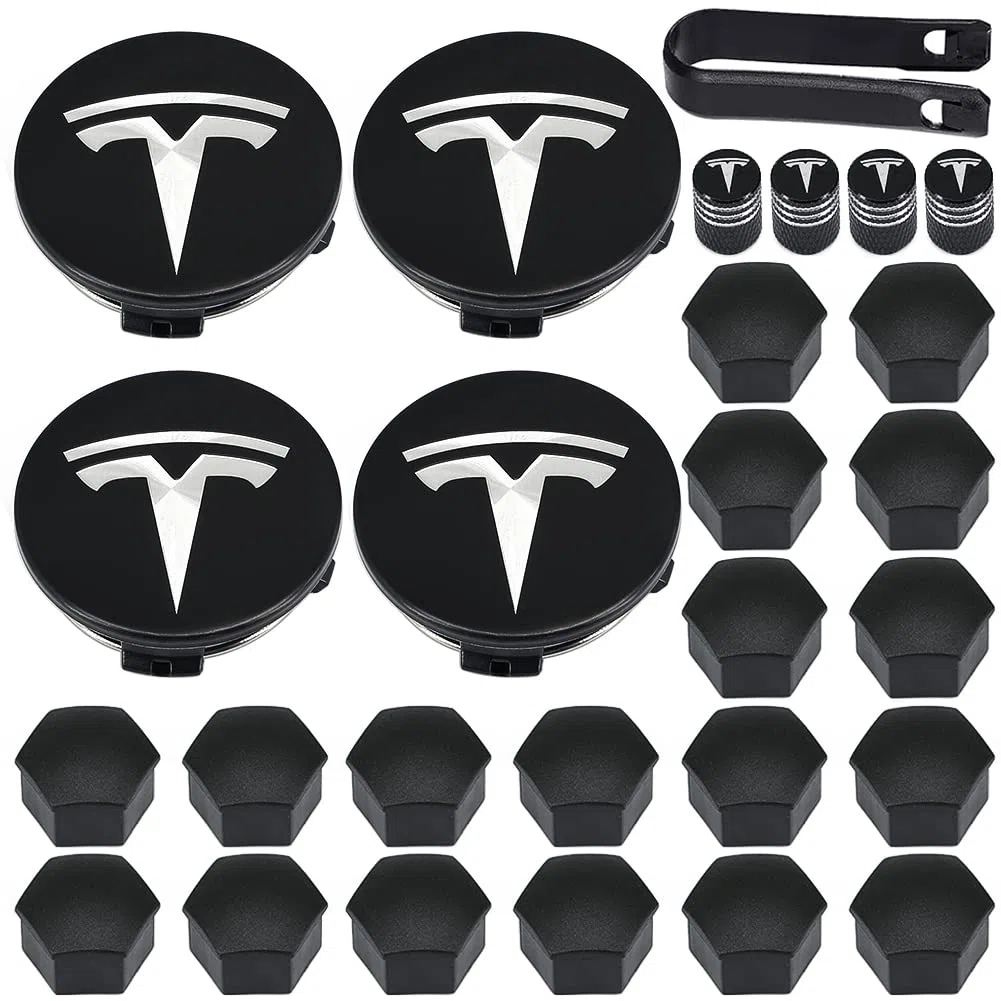 Kit de tapas de rueda Aero para Tesla S, 3, Y, X con logotipo plateado
